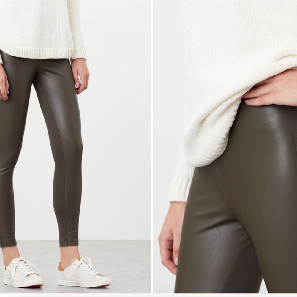 Joules sz 8 Vegan Leather & Jersey Leggings in Olive